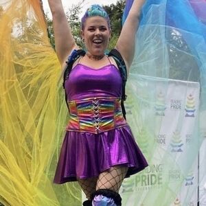 Rainbow Metallic Stilt Performer Costume - Purple and Multicolor